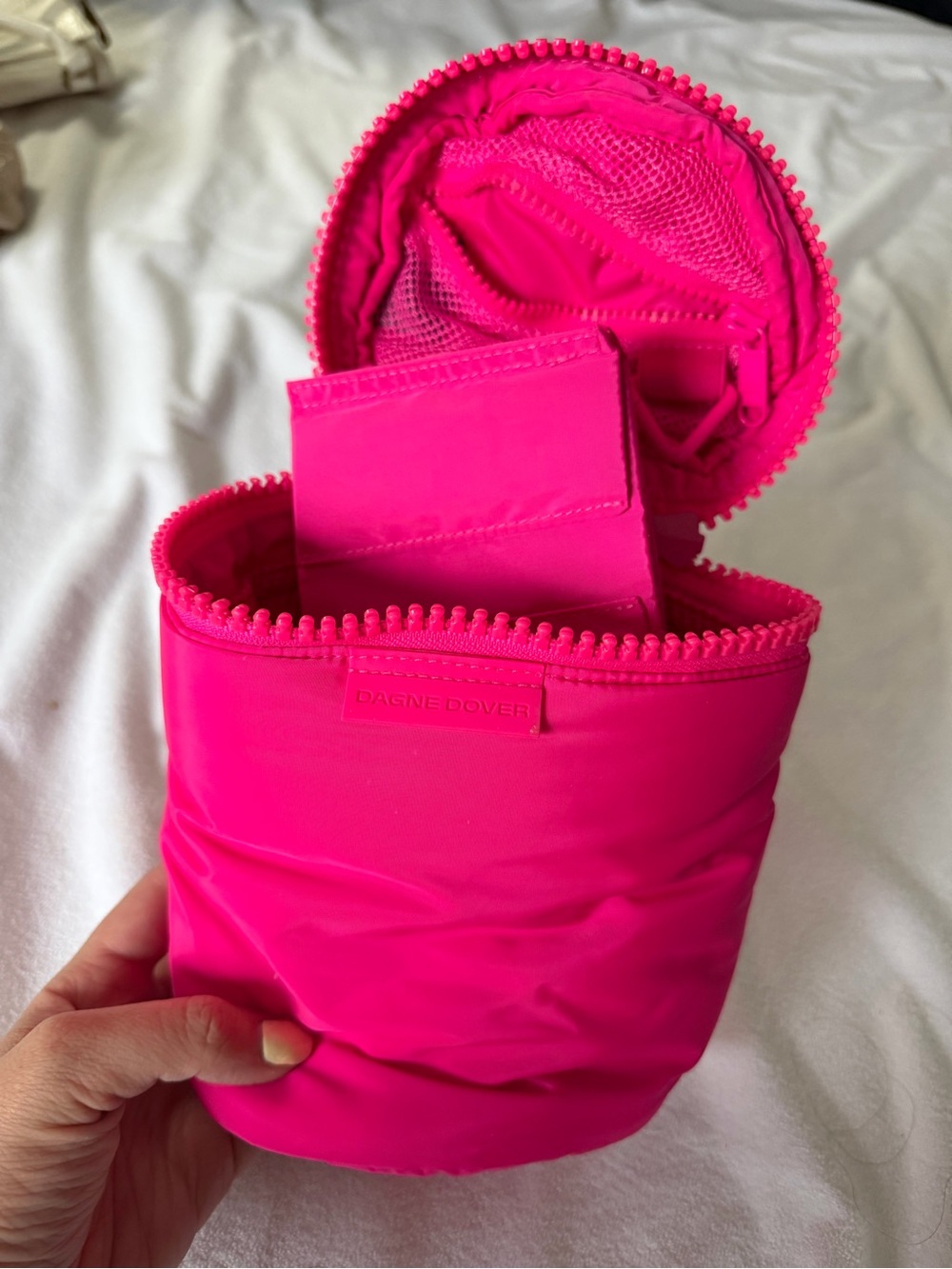 Dagne Dover Neon Pink Round Zip Cosmetic Case